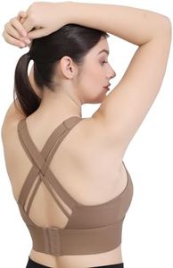 GLAMORAS Women Nylon Spandex Padded Back Hook Sports Bras for Women, High Impact Strappy Criss Cross Back Workout Running Sports Yoga Bra, Size S-2XL Caramel