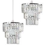 Pair of - Modern 3 Tier Ceiling Pendant Light Shades with Clear Acrylic Jewel Effect Droplets