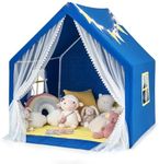 Maxmass Kids Play Tent, Large Children Playhouse with Star Lights, Soft Cotton Mat, Decorative Flags, Cute Windows, Indoor Outdoor Toddler Fairy Tents for Girls Boys (Blue)