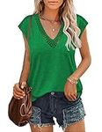 Zeagoo Blouse, Women's Elegant Sleeveless T-Shirt, Casual T-Shirt, Tops with Cap Sleeves, Women's Summer Shirts, T-Green, S, T-green, S