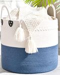 KAKAMAY Large Blanket Basket (18"x18"x16"),Woven Baby Laundry Hamper for Storage, Cotton Rope Blankets Baskets for Nursery, Laundry, Living Room, Pillows, Baby Toy chest with Handles Brown