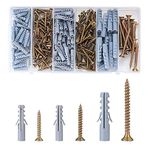 249 Pcs Assorted Chipboard Screws Nails and Wall Plugs Assortment, Fish Type Wall Plug Plasterboard Fixings, Countersunk Chipboard Screws, Wood Screws Anchors with Handy Compartment Box