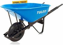 Professional One-Wheel 6 Cubic Feet Wheelbarrow with Steel Handles. Heavy-Duty Capacity, 4.00/8 Pneumatic Tire for High Stability, Steel Tray, TULEX 1111