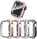 Bigqin 4Pack Bling Hard PC Case with Tempered Glass Screen Protector Compatible with Apple Watch Series 9/8/7 45mm, Bumper Cover Replacement for iWatch 9 8 7 45mm,Touch Sensitive, Full Protection