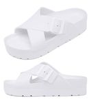 Haifago Women's Platform Sandals, Adjustable Buckle Flat Sandals, Comfort Slides with Arch Support, Women Summer Essential Beach Home and Street Casual Sandles, Criss-cross Straps-white, 8