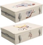 Navaris Underbed Storage Boxes with Lids, Set of 2 - Under the Bed or Cot Organiser Box for Kids - Ideal Toy, Linen, Clothes & Shoe Drawers - Easy-Pull Handles, Lid & Animal Design