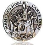 Memento Mori Solid Metal Challenge Coin with 3D Embossed Skull, Hourglass, and Butterfly Designs - A Reminder to Seize The Day and Embrace Impermanence