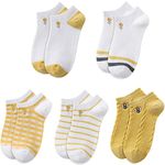 Glamorstar Women Socks Cotton No Show Low Cut Socks Ankle Sock 5 Pack, Yellow Bee, One Size