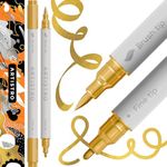 ARTISTRO 2 Gold Acrylic Paint Pens, Acrylic Paint Markers Dual Tip (Brush + Fine 1 mm), Acrylic Markers for Fabric, Canvas, Rock, Glass, Wood, Paper, DYI, Paint Markers for Kids and Adults