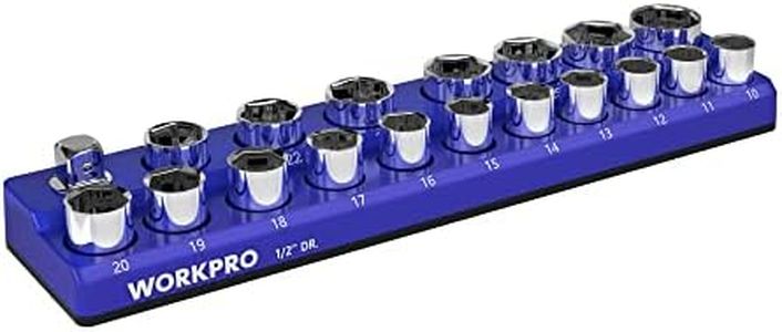 WORKPRO Magnetic Socket Organizer, 1/2-Inch Metric Socket Holder, Socket Trays Holds 19 Pieces Standard Size and Deep Size Sockets(Sockets not Included)