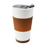 UDMG Ceramic Double Wall Insulated Travel Coffee Cup with Splash-Proof Slider Lid, Silicone Sleeve & Built-in Coaster, 10 fl.oz (Coffee)