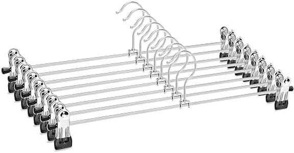 Amber Home 40cm Extra Long Chrome Metal Trousers Hangers 8pcs, Extended Silver Metal Skirt Hanger for Slacks Pants Jeans Bottoms with Non-slip Adjustable Clips