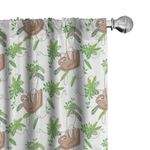 Ambesonne Funny Sloth Window Curtains, Rhythmic Floral Leaves Tropic Foliage Nature Print, Lightweight Decor 2-Panel Set with Rod Pocket, Pair of - 28" x 63", Lime Green