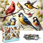 crowm Jigsaw Puzzle for Adults 1000 Pieces - Birds On Flowering Branch, Flowers and Birds Puzzle Challenging Family Game Cardinals Songbirds Great Gift Idea for Bird Lover