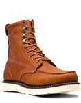 King Rocks Work Boots 8" Men's Moc Toe Wedge Comfortable Leather Boot for Work and Construction, Brun-6, 9