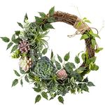 WANNA-CUL 16 inch Boho Spring Succulent Wreath Arrangement Decor for Front Door,Artificial Multicolor Succulent Summer Door Wreath with Greenery Air Pineapple for Wall and Home Decoration