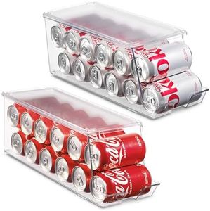 Set of 2 Stackable Refrigerator Organizer Bins Pop Soda Can Dispenser Beverage Holder for Fridge, Freezer, Kitchen, Countertops, Cabinets - Clear Plastic Canned Food Pantry Storage Rack Holds 12 Cans