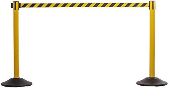 US Weight Yellow Heavy Duty Premium Steel Stanchion with 7.5-Foot Retractable Yellow/Black Striped Belt, 2 Pack