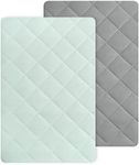 TILLYOU 2 Pack Cloudy Soft Pack N Play Sheets Fitted Quilted,Breathable Thick Play Yard Playpen Sheets, 39"x27"x5" Fits Mini/Portable Crib Mattress Pack N Play Mattress Pad,Sage Green & Charcoal Gray