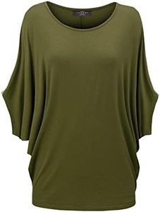 Made By Johnny MBJ WT1073 Womens Scoop Neck Half Sleeve Batwing Dolman Top XL Olive