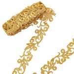 NBEADS About 4.37 Yards(4m) Gold Embroidery Polyester Ribbons, 3.5cm Wide Metallic Lace Trim Iron on Metallic Flower Lace for Sewing Costumes Gowns Home Decor Garment Accessories