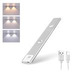 Gesto Silver 30 Cm Rechargeable Motion Sensor Led Light for Wardrobe – 3 Color Modes Magnetic Closet Light with Stepless Dimming for Under Counter| Under Cabinet Light,Kitchen Light,Cupboard Lights
