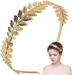 Gold Leaf Headband, Greek Goddess Headpiece Crown Tiara Gold, Girls Gold Leaf Hairband Laurel Crown Roman Head Wreath, Bridal Gold Headdress Festival Hair Accessories for Women and Girls