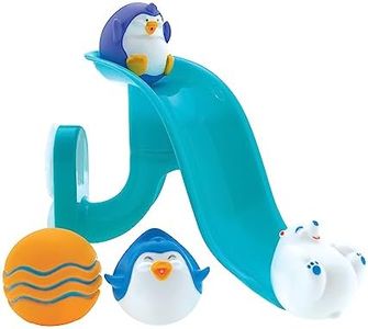 Nuby Penguin Slide Bath Toy Play Set with 4 Bath Squirters - Baby Bath Toys for Boys and Girls 12+ Months - Suction Cup Toy Attaches to Shower Wall