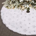 Christmas Tree Skirt White,Christmas Decorations 50.8 Inch Silver Snowflake Faux Fur Luxury Party Holiday Xmax Tree Skirts Mat For Home Indoor Outdoor Decorations(D Type,122CM)