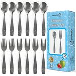 Stainless Steel Kids Silverware Set - Child and Toddler Safe Flatware - Kids Utensil Set - Metal Kids Cutlery Set (Includes 6 Small Kids Spoons & Kids 6 Forks)