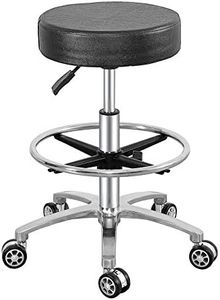 Antlu Rolling Stool Swivel Chair for Office Medical Salon Tattoo Kitchen Massage Work,Adjustable Height Hydraulic Stool with Wheels (Black, with Foot Rest)