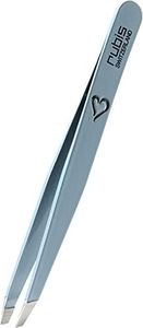 Rubis Heart Tweezers - Eyebrow Tweezers Slanted with Heart Engraving - Light Blue