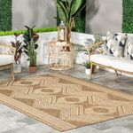 nuLOOM 4' x 6' Outdoor Tribal Geometric Area Rug, Stain Resistant, Weather Resistant, High Traffic, Patio, Balcony, Outside, Light Brown