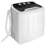 COSTWAY Portable Washing Machine, 2 in 1 Twin Tub 13Lbs Capacity Washer(8Lbs) and Spinner(5Lbs) with Control Knobs, Timer Function, Drain Pump, Compact Laundry washer for Home Apartment RV (Black & White)