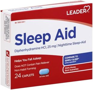 Leader Nighttime Sleep-Aid, Diphenhydramine 25mg, Non-Habit Forming, Supports Deeper, Restful Sleep, 24 Caplets (Compares to Simply Sleep)