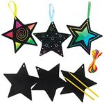 Baker Ross FX260 Star Scratch Art Decorations - Pack of 12, Craft Kits for Kids, Christmas Party Decorations and Party Bag Fillers