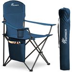 SUNMER Folding Camping Chairs, Extra Wide Lightweight Outdoor Chairs with Armrests and Cup Holder, 120 kg Capacity - Blue