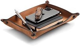 Leather Valet Tray for Men | Made in The USA | EDC Dump Tray for Keys, Phone, Wallet | Catch All Key Tray | Charred Oak