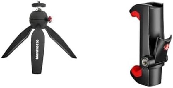 Manfrotto MTPIXIMII-B, PIXI Mini Tripod with Handgrip for Compact System Cameras, Technopolymer and Aluminium, Black & MCPIXI Universal Smartphone Clamp, Pro Version