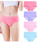 wirarpa Womens Soft Cotton Stretch Underwear 4 Pack Comfortable Mid Rise Briefs Underpants Regular & Plus Size Panties Red Purple Pink Blue, Large