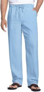 COOFANDY Mens Linen Blend Pants Summer Casual Linen Pants Elastic Waist Lightweight Beach Pants (Sky Blue, XXXL)