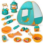 Kids Camping Tent Set Toys,20 PCS Pop Up Play Tent with Kids Camping Gear Set Pretend Play Camping Tools Adventure Set for Toddlers Boys Girls