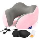 Travel Pillow,Travel Neck Pillows for Sleeping,100% Pure Memory Foam Soft Comfort & Support Pillow for Airplane/Car/Office&Home Rest Use-Pink