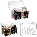 Foraineam 3 Pack Lipstick Holder Organizer with Lid, 18 Spaces Clear Acrylic Lipstick Display Stand Container, Dust-proof Beauty Makeup Storage Case for Cosmetic Dresser Vanity Cabinet Display