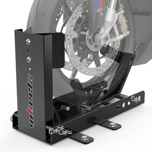 WheelX Motorcycle Wheel Chock for Trailer, Completely Adjustable Detachable Foldable Motorcycle Stand (Black)