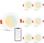 HYDONG LED Downlights for Ceiling Compatible with Alexa, 8W LED Recessed Ceiling Light, Smart 2700K~5700K Tunable Bluetooth Spotlights, IP44 Ceiling Lights for Bedroom Kitchen Living Room, 6 Pack