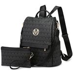 MKP Women Fashion Backpack Purse Multi Pockets Signature Anti-Theft Rucksack Travel Ladies Shoulder Bag Handbag 2Pcs, Black, 11.8"L x 5.5"W x 14"H, Rucksack Backpacks