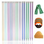 10 Pairs Stainless Steel Knitting Needles Set, Colored Straight Single Pointed Metal Knitting Needles Long Knitting Needles from 3.0mm to 10mm, 13.8 Inches Length for Handmade DIY Knitting