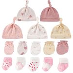 MAMIMAKA Baby Girls Caps Mittens and Thick Warm Socks Cotton Newborn Essentials Accessories (Hats+Gloves+Terry Socks),0-6 Months