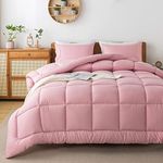 WhatsBedding Pink Comforter Queen Set, Lightweight All Season Soft Down Alternative Bed Comforter, 3 Pieces Bedding Set with 2 Pillowcases, Queen Size, 88"x90"